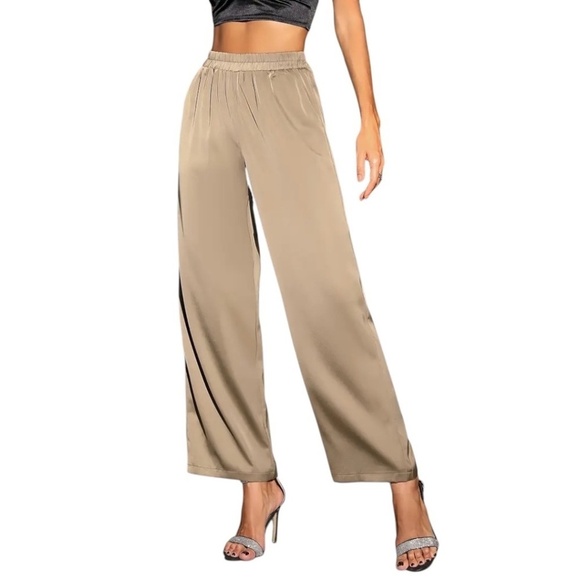 Elegant Satin-Finish Wide-Leg Pants - Picture 1 of 4